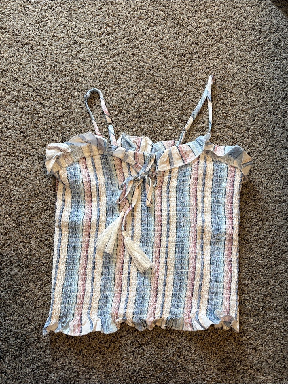 Ocean Drive Striped Smocked Tank Top - Blue, Pink, White